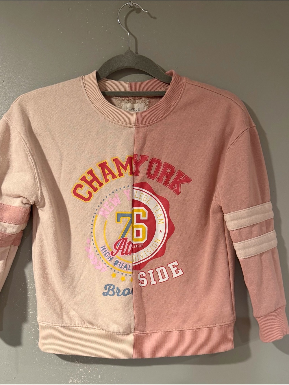 btween Two-Tone Pink Varsity Graphic Sweatshirt